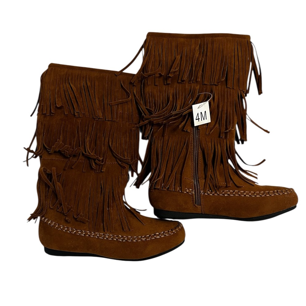 Hot Tomato Brown Fringe Calf Boots | Youth Size 4M | adult 5.5-6